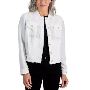 Charter Club For Macy's Linen Frayed Edge Trucker Style White Jacket - Sz M